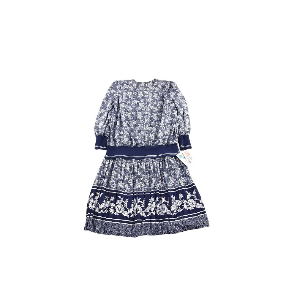 Vintage Skirt Set Blue and White Floral Top Shoulder Pads In Cinq Size 20 NWT